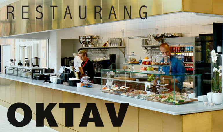 Restaurang Oktavs disk och personal, samt text "Restaurang Oktav"